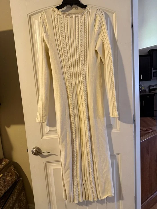 Free People Cream Ribbed Knit Long Sleeve Maxi Dress - Picture 4 of 7